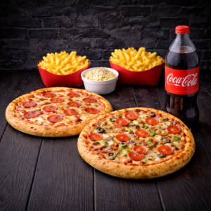 Any 2 x 12” Pizzas 1 Chips, 1.5 Ltr. of Pepsi